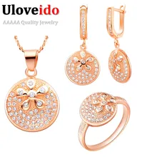 Uloveido Винтаж розовое золото Цвет Ювелирные наборы со стразами Свадебные аксессуары серьги кулон кольца ювелирные изделия T098