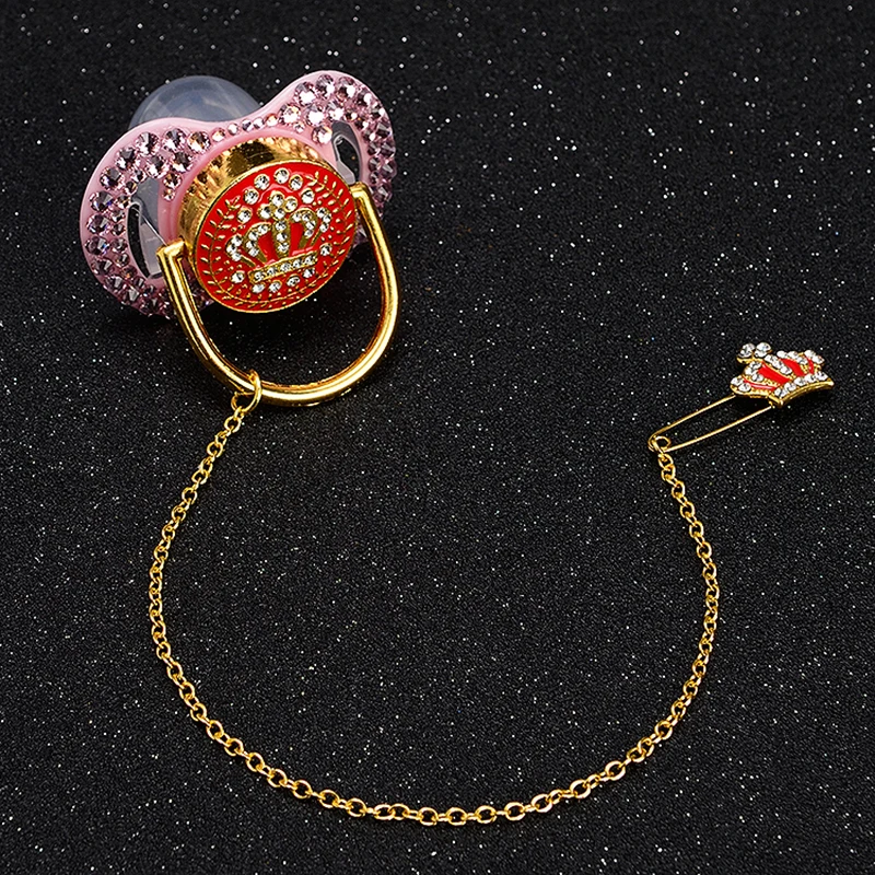 MIYOCAR all white bling pacifier dummy gold crown pacifier clip holder set BPA free FDA safe pacifier unique gift to baby