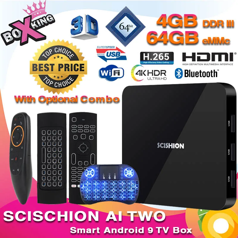 

AI Two 4GB 32GB 64bit Android 9 4K Smart TV Box Bluetooth 4.0 Set Top Box Wifi gigabit lan USB 3.0 ( mx10 X96W H96 ) (p20)