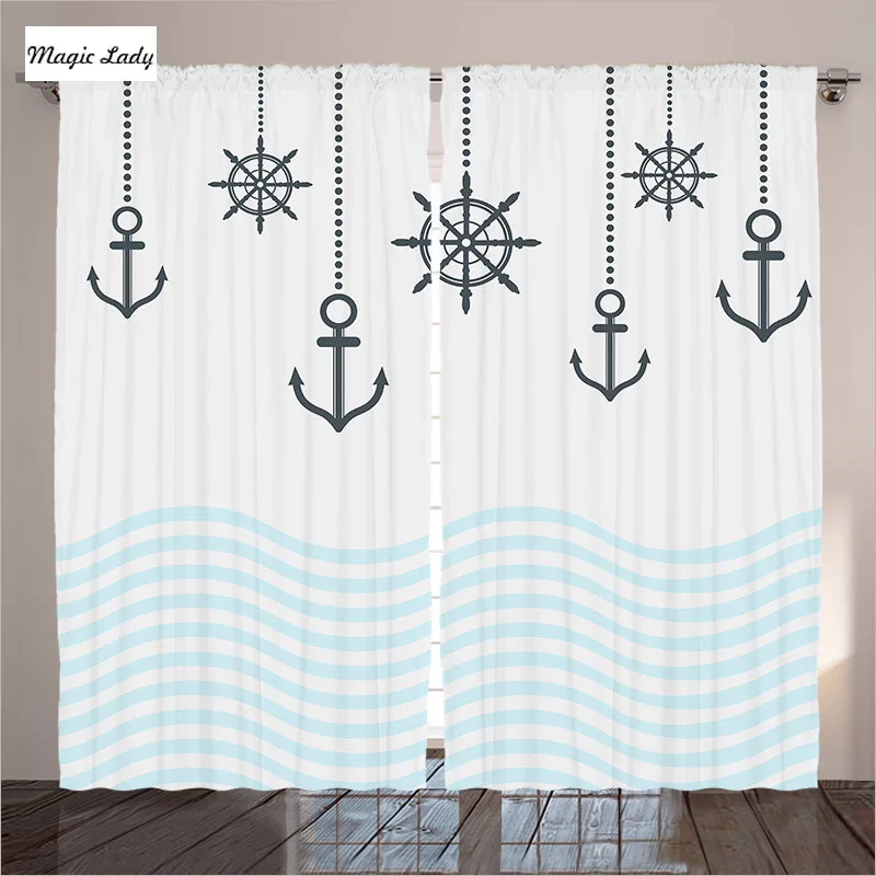 Curtains Navy Blue Living Room Anchor Maritime Nautical Steering Wheels