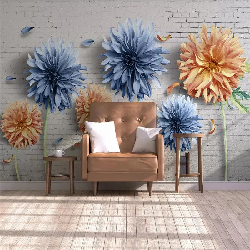 Simple 3d chrysanthemum brick wall nostalgic flower TV background wall custom large wallpaper mural 3D photo wall factory wholes Simple 3d chrysanthemum brick wall nostalgic flower TV background wall custom large wallpaper mural 3D photo wall factory wholes