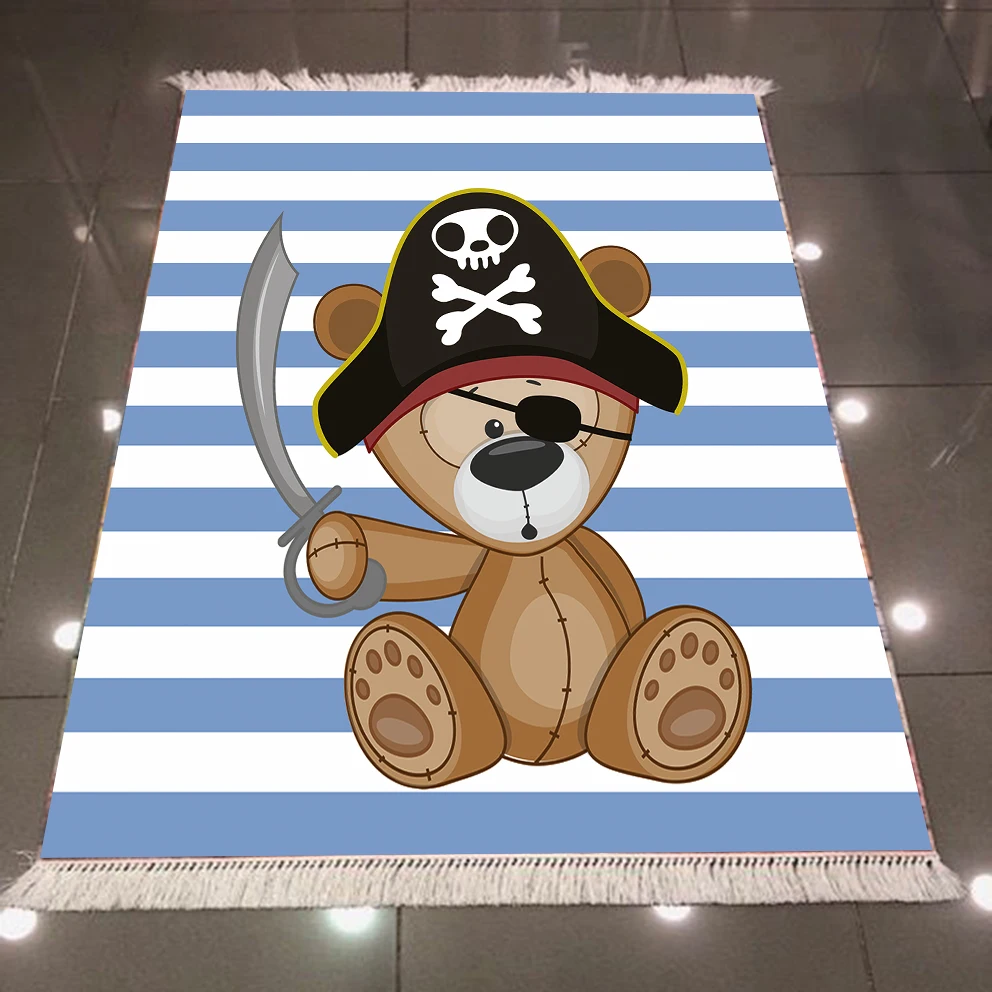 Else синие полосы Сейлор пират плюшевый медведь 3d противоскользящее микроволокно сзади моющиеся декоративные Kilim детская комната области ковры