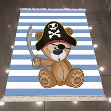 Else синие полосы Сейлор пират плюшевый медведь 3d противоскользящее микроволокно сзади моющиеся декоративные Kilim детская комната области ковры