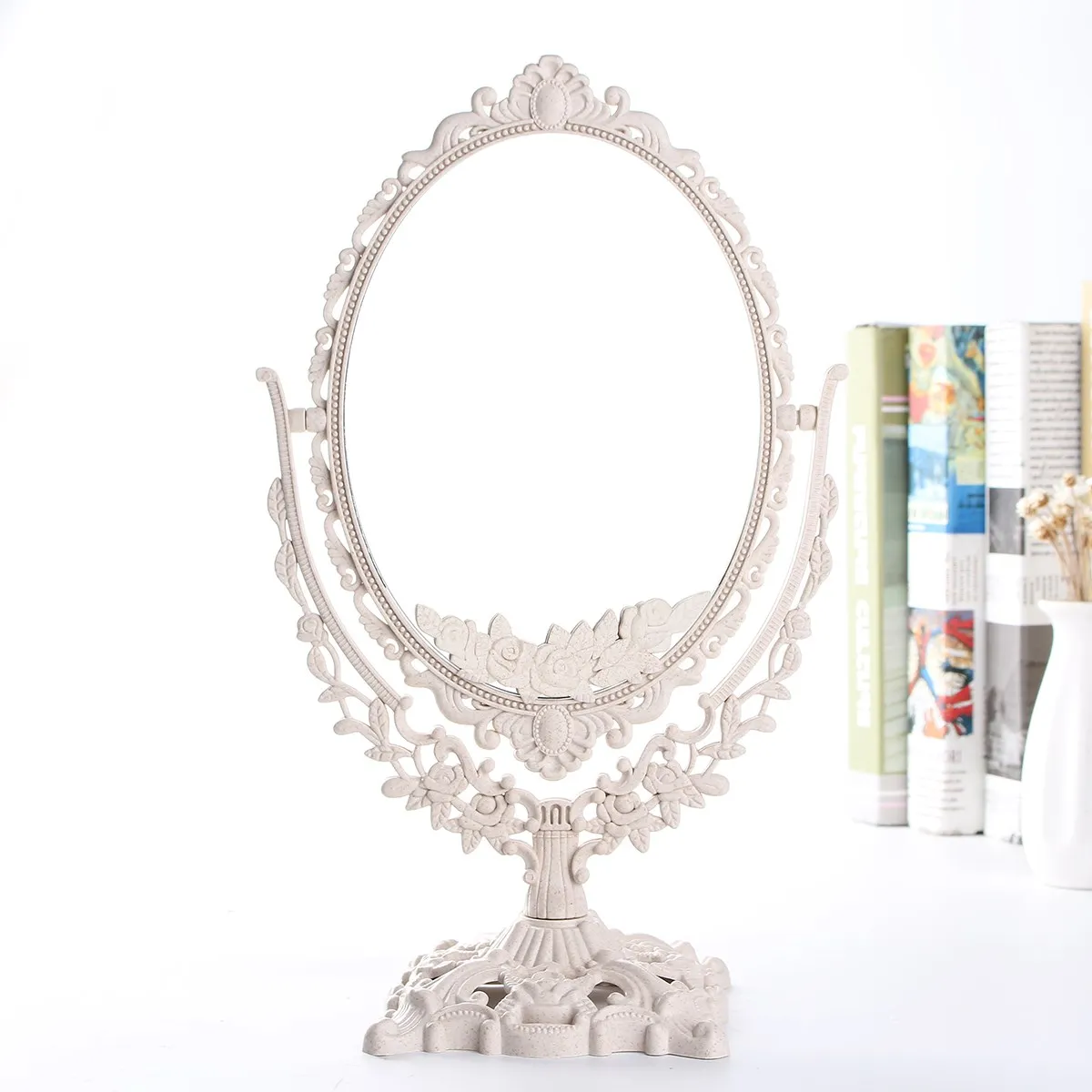 

Double Sides Makeup Mirror 360 Degree Rotating Desktop Table Mirrors Retro European Style Oval Beauty Cosmetic Vanity Mirror