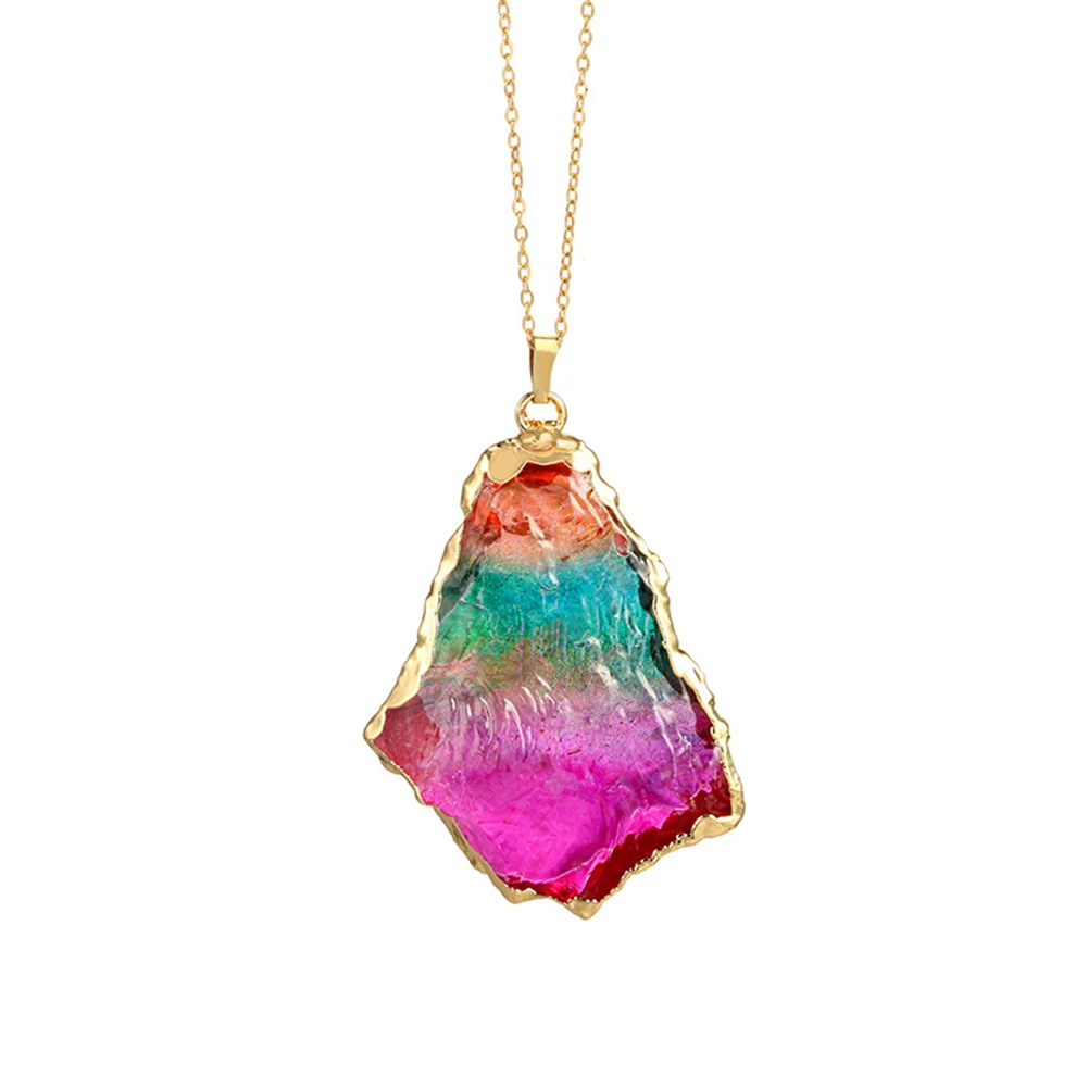 

Simple Elegant Women Colored Natural Stone Pendant Necklace Chain Jewelry