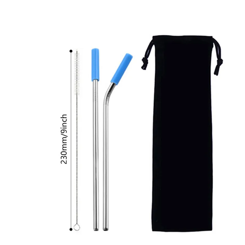 

Reusable Stainless Steel Drinking Straws Straight Bent Party Bar Home Drink Straw With Eco-friendly Silicone Tips Cleaning Brush
