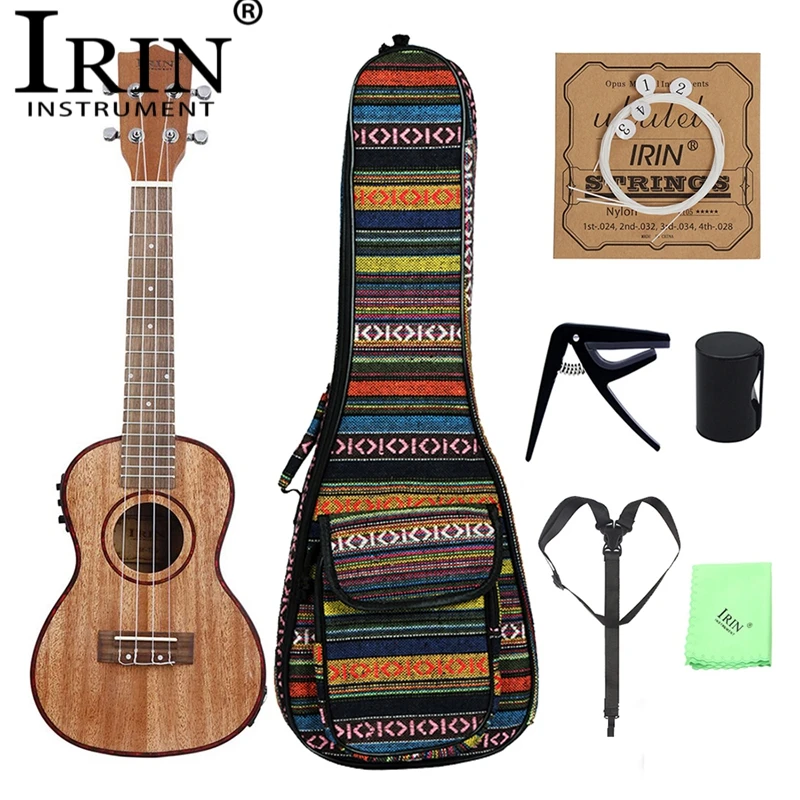 

IRIN 1 Set 24 inch Ukulele Sapele Wood Soprano 4 Strings Ukelele Kit With LCD EQ Pickup Capo Carrying Bag Guitar Accessories