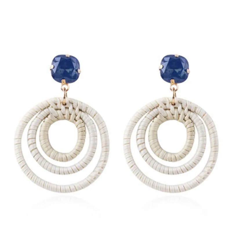 kuniu Summer vacation grass round beach earrings female rattan earrings