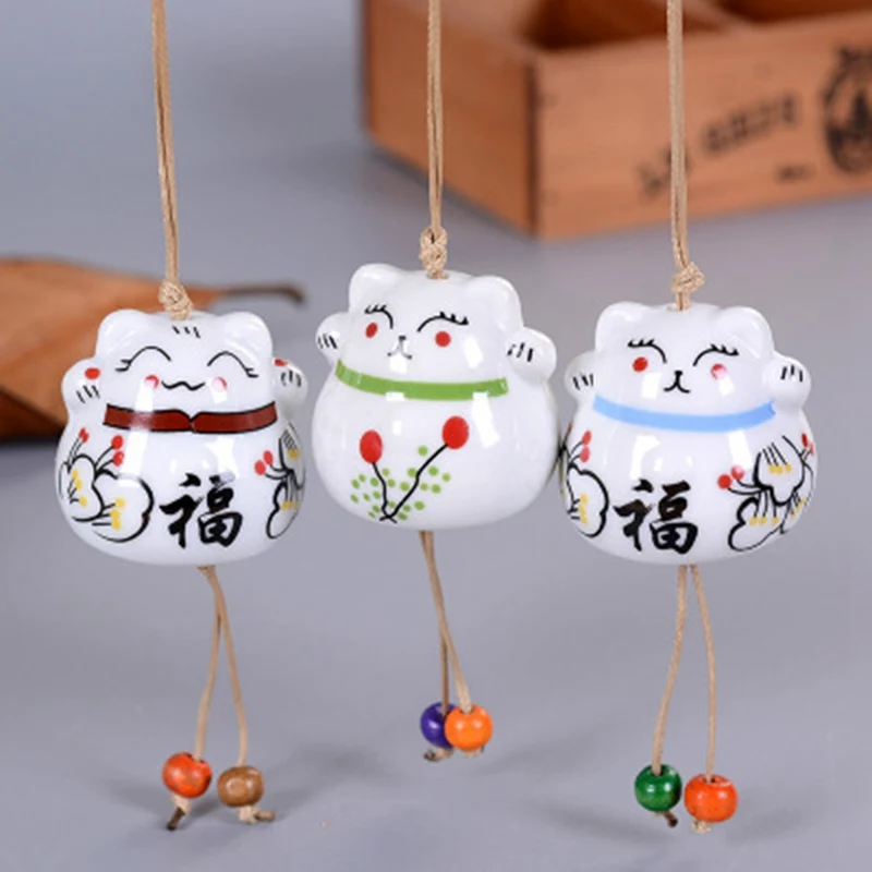 

1pcs Fortune Cat Wind Car Chimes Ceramics Cats Windbell Home Garden Hanging Bells Art Crafts Decor Ornaments Gift