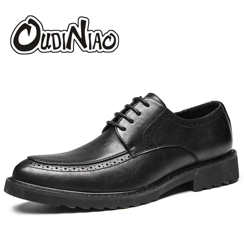 

OUDINIAO Mens Shoes Lace Up Men's Pointed Toe Breathable Formal Casual Shoes Men Fashion 2018 Vintage Dress Mens Shoes Male