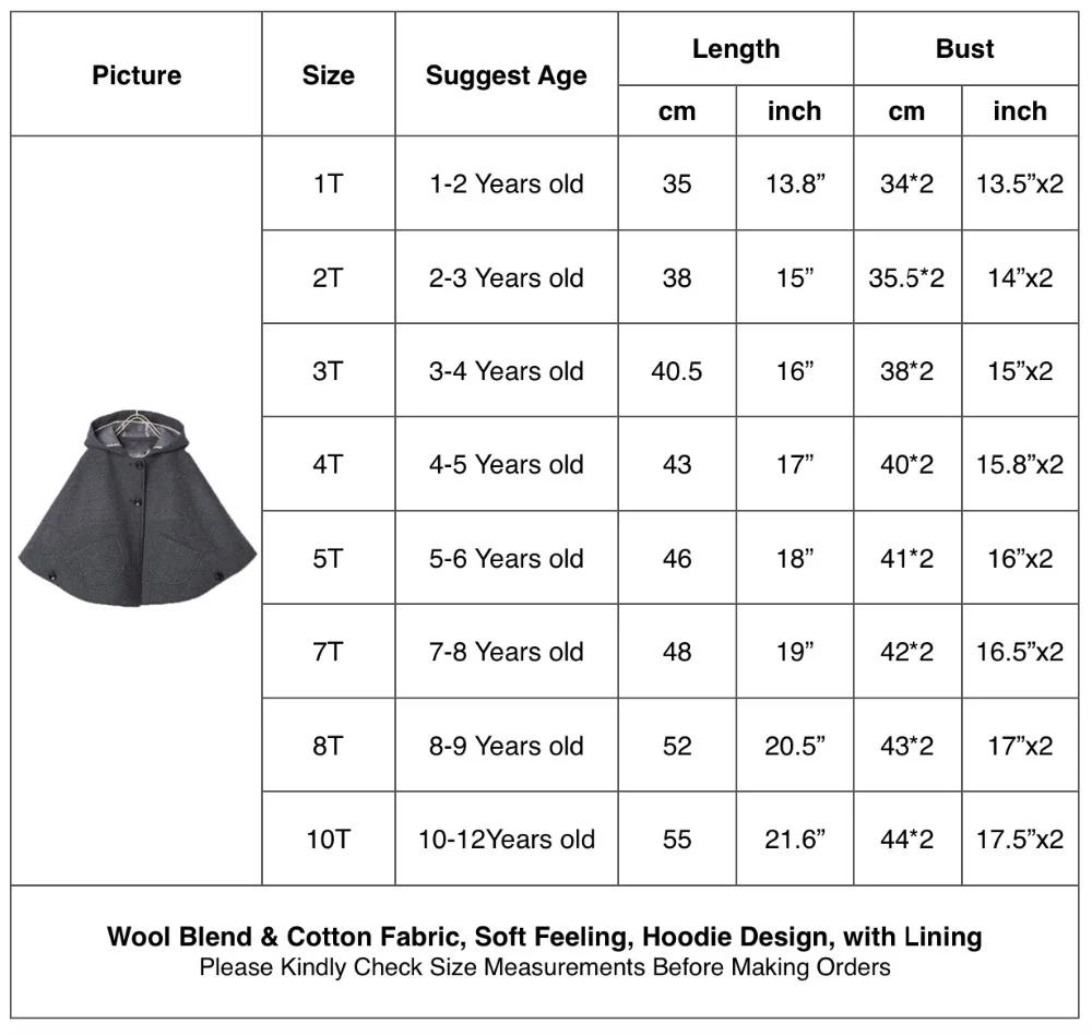 Everweekend Kids Girls Wool Blend Hoodie Capes Poncho Children Spring Autumn Winter Car Seat Jacket Outwear