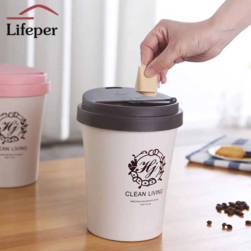 Mini Coffee Cup Style Desktop Trash Can Kitchen Waste Bin Home Cleaning