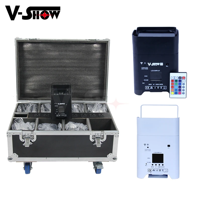 

8pcs With A Flightcase Battery Wireless Led Uplight Dmx Wifi Remote Control Led Wedding Uplight 6x18w RGBWAUV 6IN1 LED DJ Par