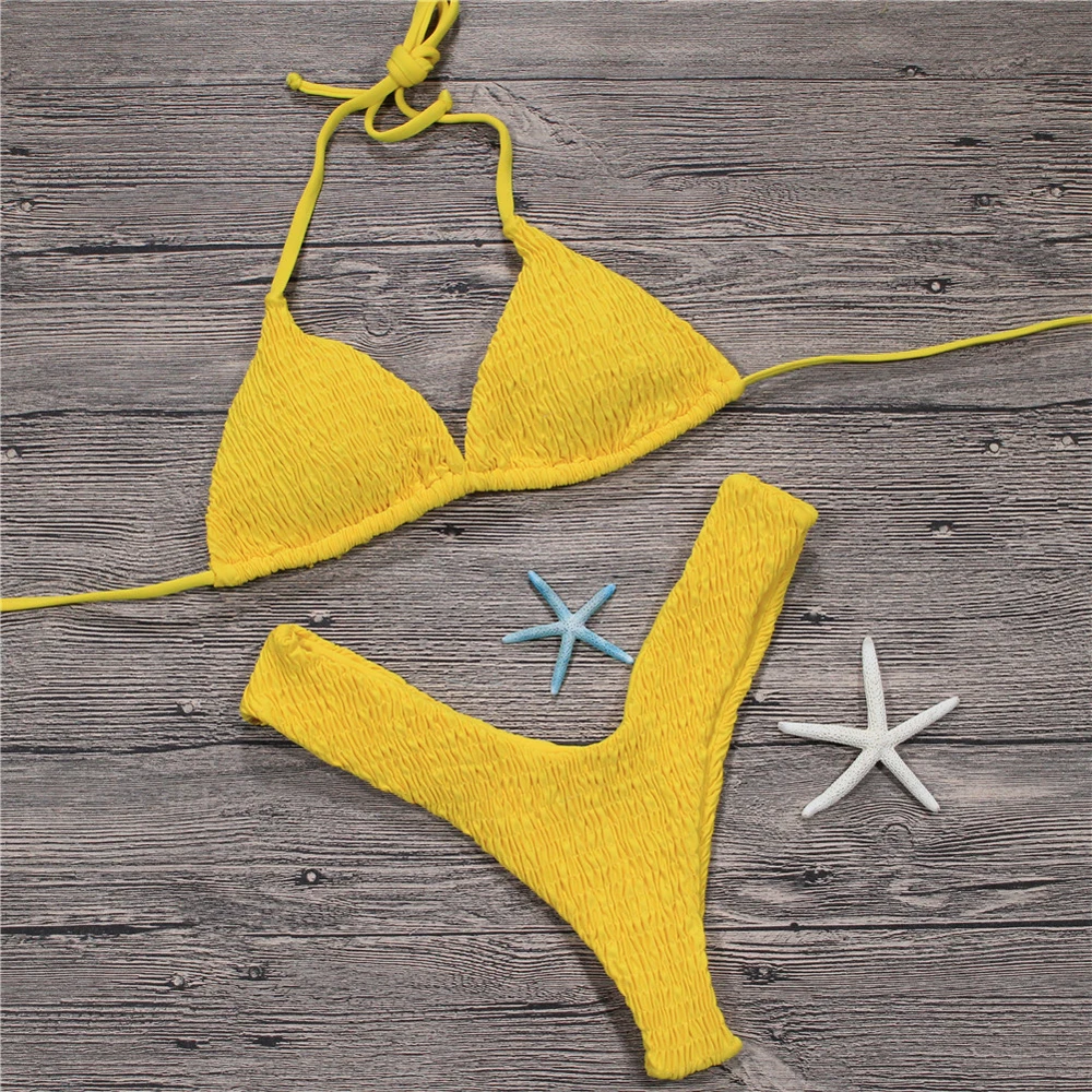 

Halter Bandage Bikini Swimsuit 2018 Sexy Thong Bikini Set Women Swimwear Solid High Cut Bathing Suit Brazilian Beachwear Biquni