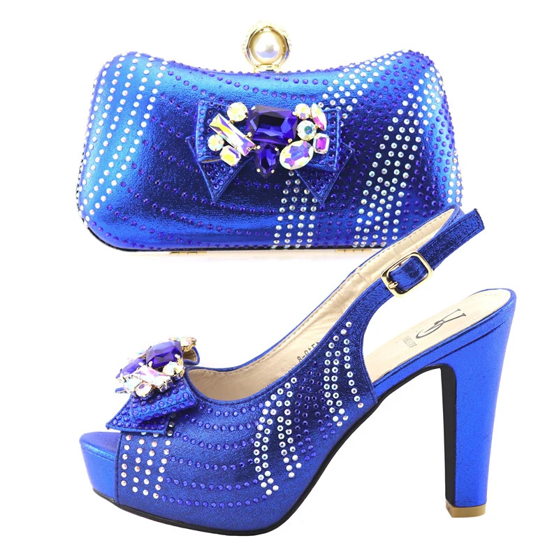 

Royal blue shoes and bag set matching high heel 4.3 inches sandal shoes matching clutches bag set african shoe and bag SB8297-2