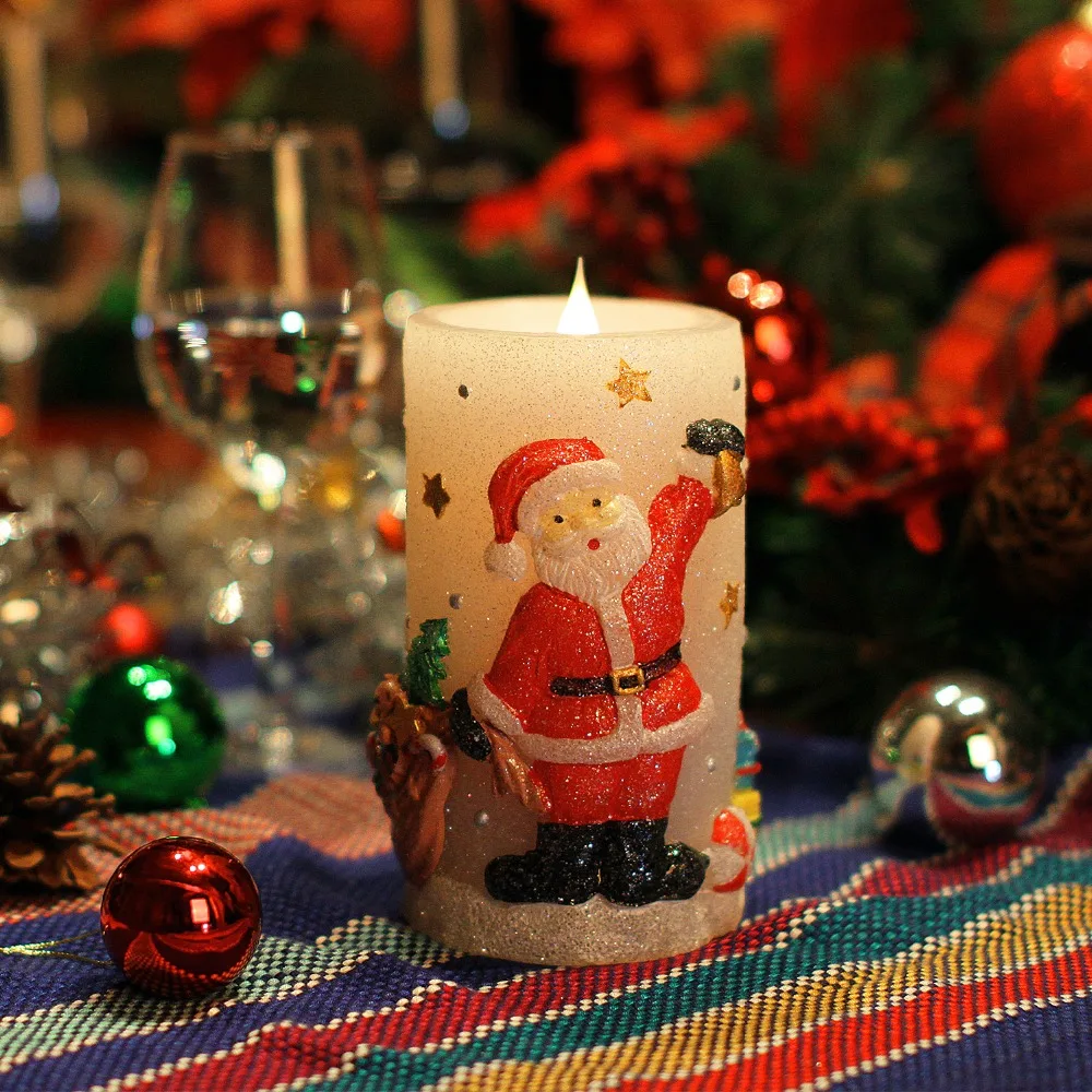 GiveU Рождественская елка украшения 3D Пламя светодиодные свечи с таймером Санта снеговик шаблон рождественские украшения для дома
