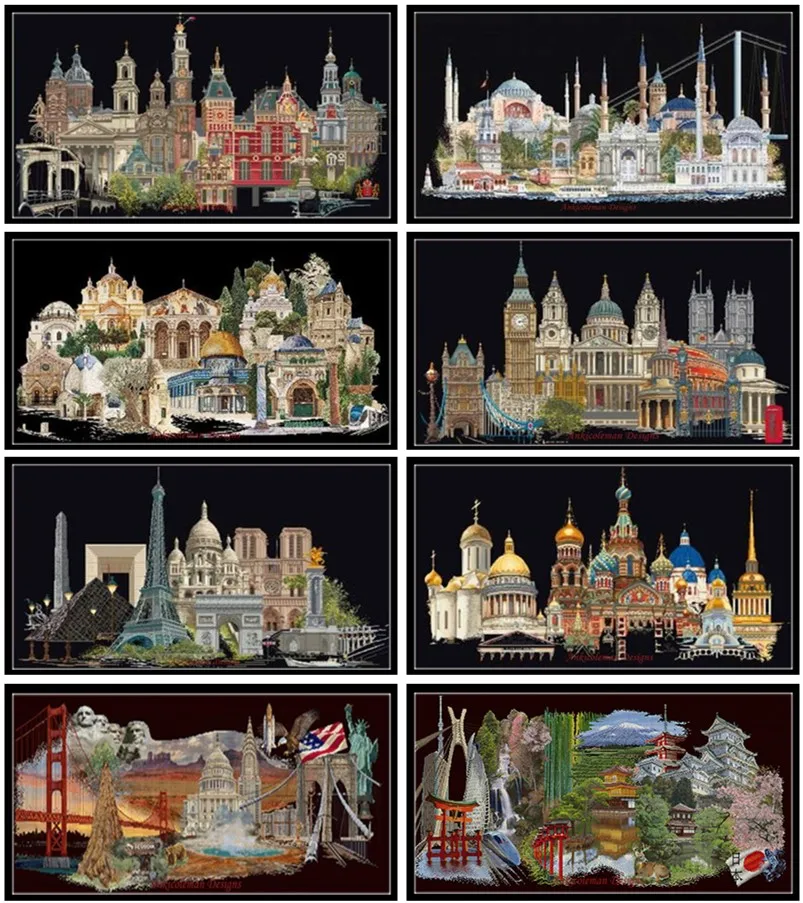

Embroidery Counted Cross Stitch Kits Needlework - Crafts 14 ct DMC Color DIY Arts Handmade Decor - Famous Cities Collection