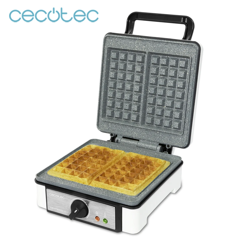 Cecotec Gofrera Eléctrica Fun Gofrestone Double/4Inox. 700-1200 W, Revestimiento RockStone Antiadherente