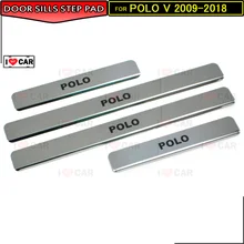 Накладки на пороги для Volkswagen Polo V 2009- пластина из нержавеющей стали с черными буквами, защитная наклейка, защита для украшения автомобиля