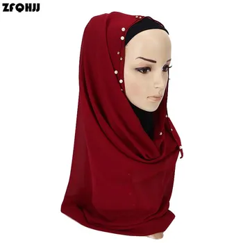 

ZFQHJJ High Quality Bubble Chiffon Scarf for Women Muslim Hijab Head Cover Solid Shawls Plain Scarf Hijabs Scarves Tudung Pearls