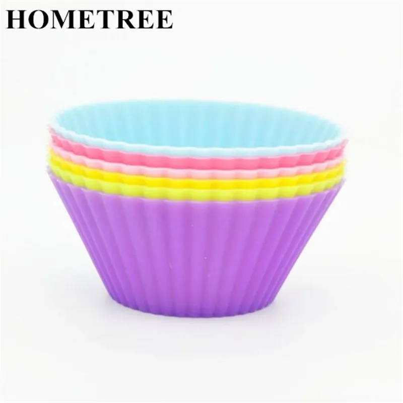 

HOMETREE Hot 10pcs/lot Silicone Cupcake Liners Mold Muffin Cases Round Shape Cup Cake Tools Baking Pastry Tools Cake Mold H185