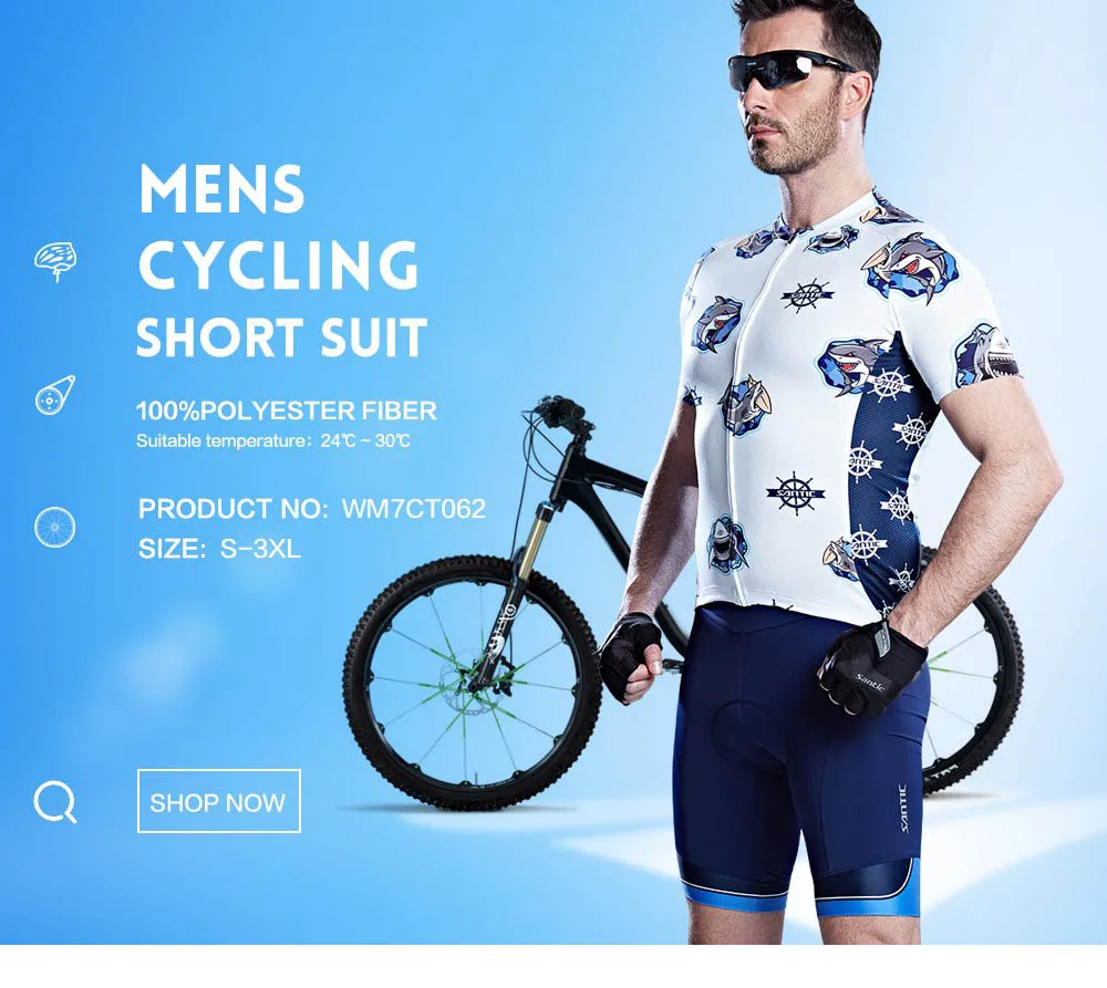 

Santic Men Cycling Padded Short Set Pro-fit Father and Son Riding Dress Santic Elastic Technology 2-3 hours Pad S-3XL WM7CT062