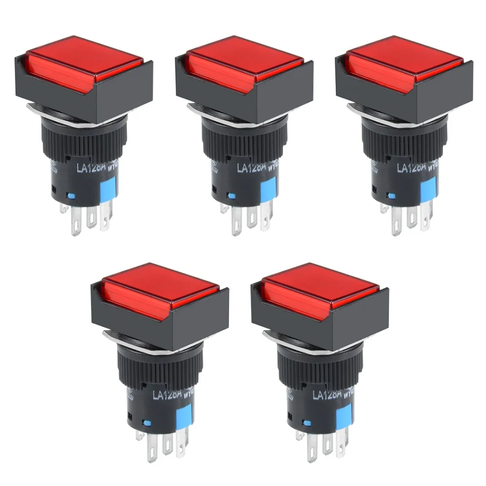 

UXCELL 5Pcs Switches 16mm Momentary Push Button Switch Red Color LED Light Square Button Switch Accessories 1 NO 1 NC