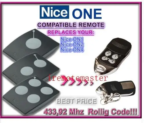 

Hot! Nice ON1,ON2,ON4 replacement remote 433,92MHZ Rolling code,Nice transmitter fine