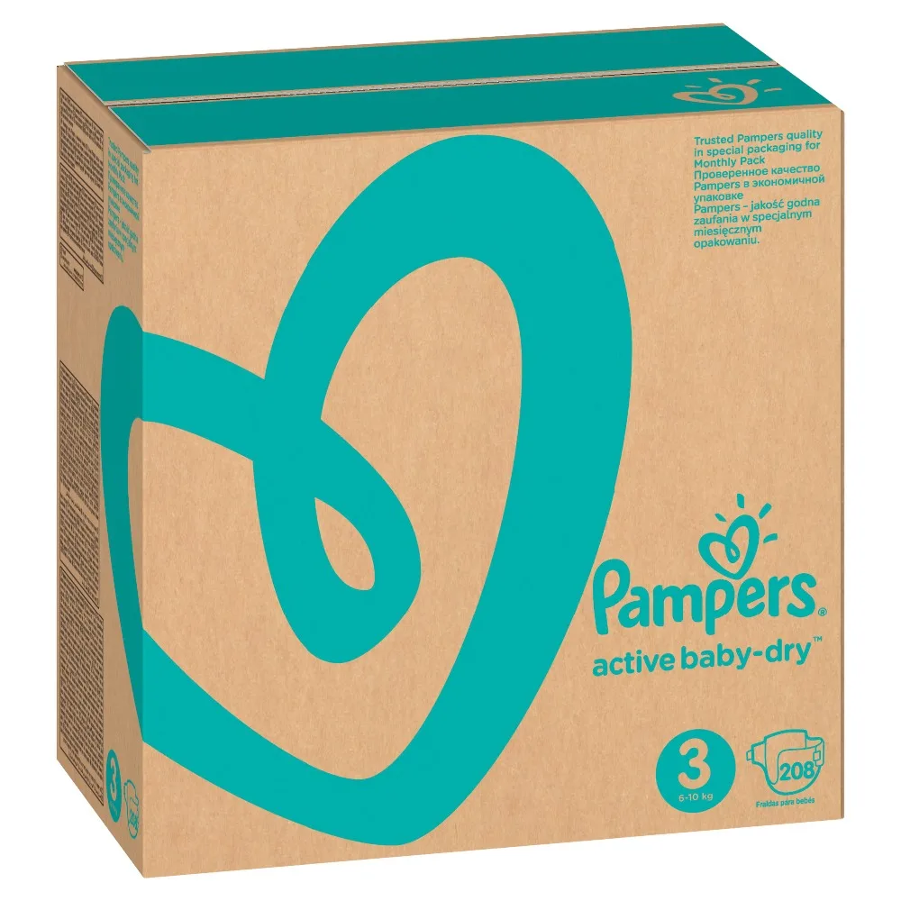 Подгузники Pampers Active Baby-Dry 6-10 кг, 3 размер, 208 шт