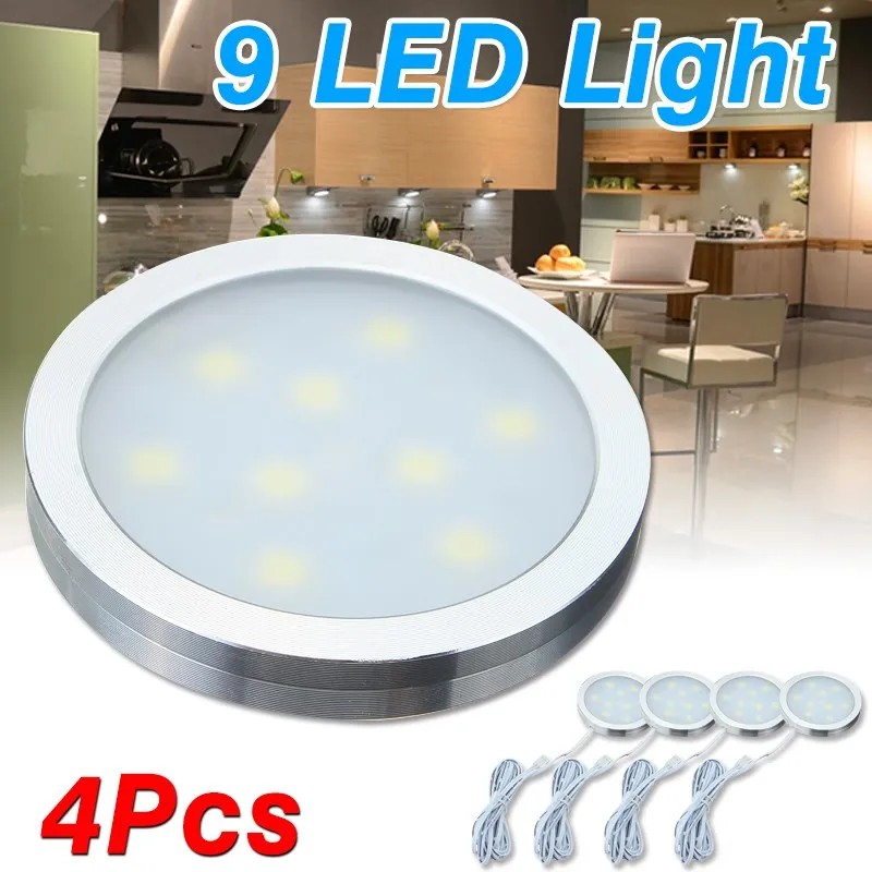 

9 LED 4Pcs/Set 12V 2W Wall Circle Light Kitchen Cabinet Closet Lighting for Stairs Car Roof Ceiling Dome Caravan Van