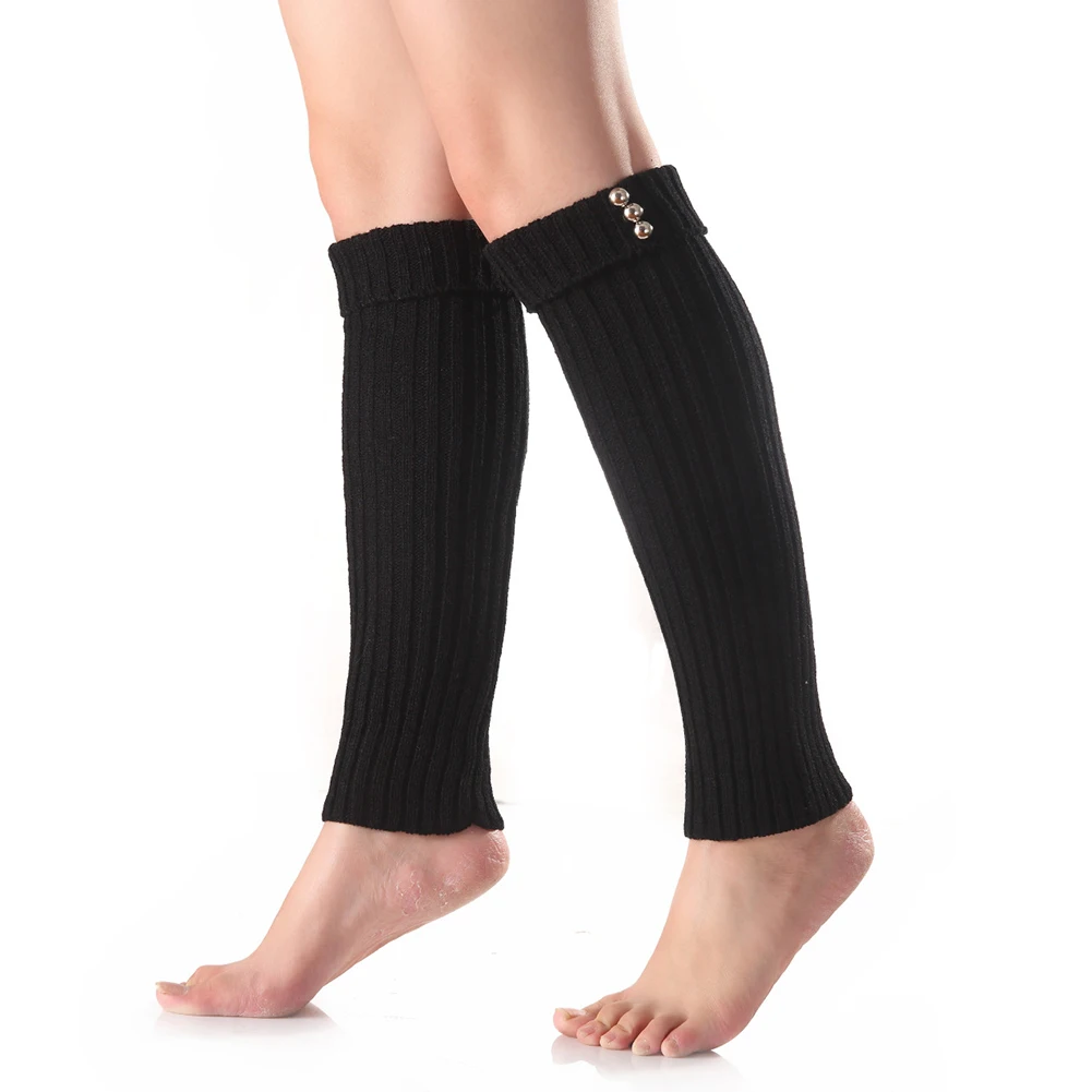 Winter Knitted Leg Warmers Footless Buttons Decor Women Solid Color Leg Warmerscolorful leg