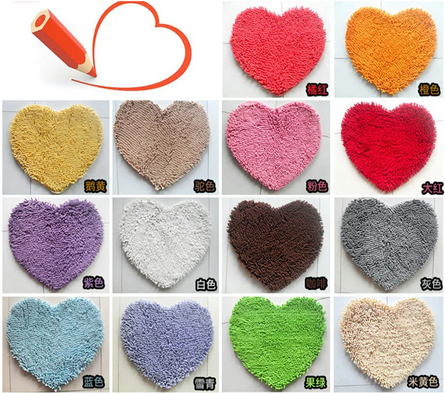 

50*60cm Heart Shape Chenille Carpet Soft Nonslip Rug Water Absorption Floor Door Mat Living Room Bathroom Home Decor Supplies