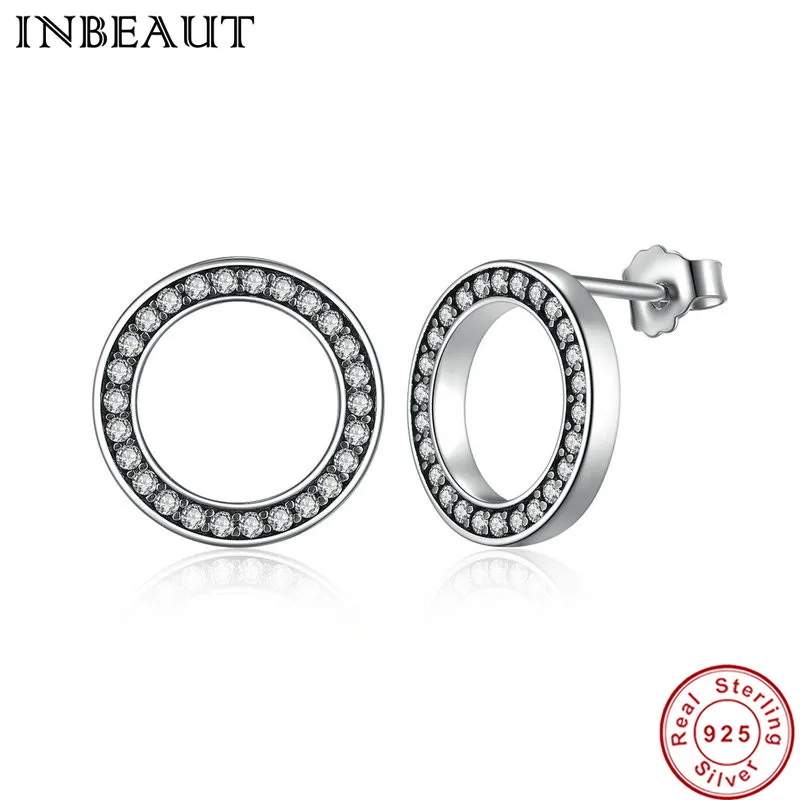 

New Round 925 Sterling Silver White CZ Stud Earrings for Women Elegant Real Silver Zircon Wedding Earrings for Teen Girls Gift