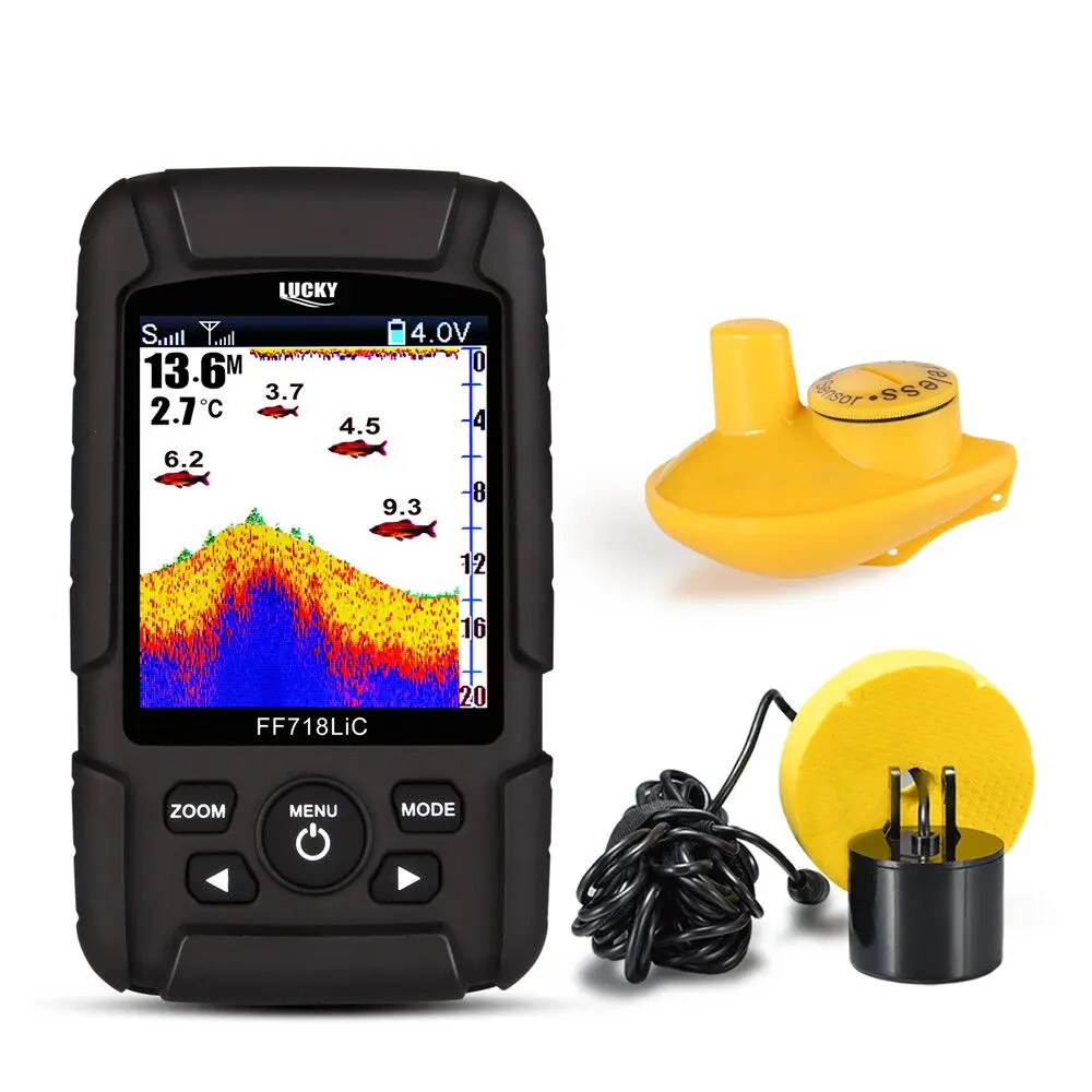 الكورية القائمة! محظوظ FF718LiC 100 m عمق Fishfinder سونار محول 2 في 1 السلكية واللاسلكية الاستشعار المحمولة للماء صياد السمك