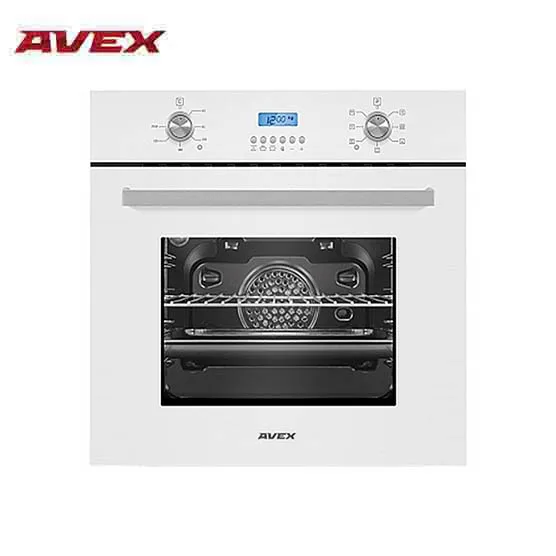 Электрический духовой шкаф с конвекцией AVEX HM 6170 W, белое стекло фасад(дисплей, стеклянный фасад, 7 функций, обьем 56л, кольцевой нагрев.элемент, утапливаемые ручки, тангенциальное охлаждение, конвекция, гриль - Color: White glass