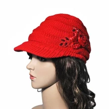Модные зимние Для женщин шерстяные Пряжа плотная ткань Вязание Блёстки цветок козырек hat