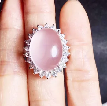 

Per jewelry Natural real rose quartz big ring Free shipping 925 sterling silver Fine jewelry 11ct gemstone T8101917