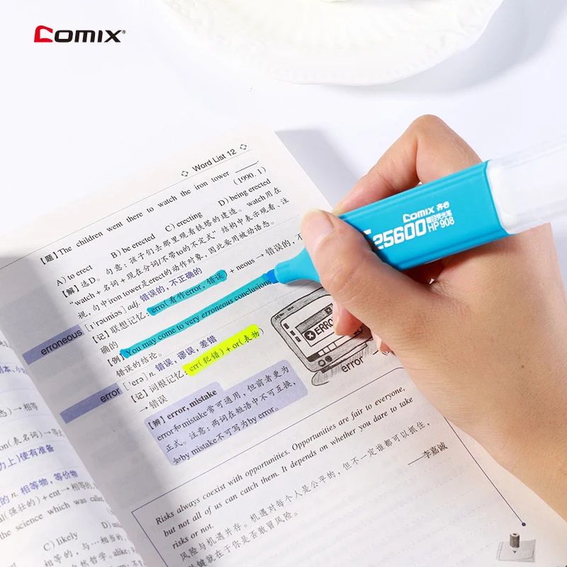 Comix High-capacity Highlighter Pen Marker Pens Cute Kawaii Stationery Material Papelaria Writing student Office School Supplies