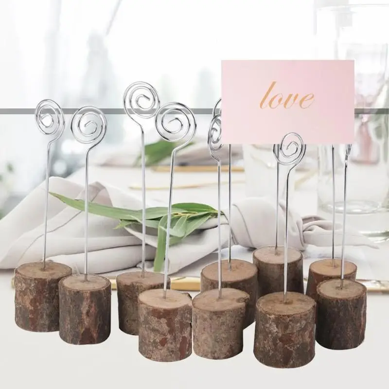 

10Pcs Wooden Wedding Name Place Card Holders Party Menu Folder Clip Stand Rustic Wedding Decoration Party Supplies