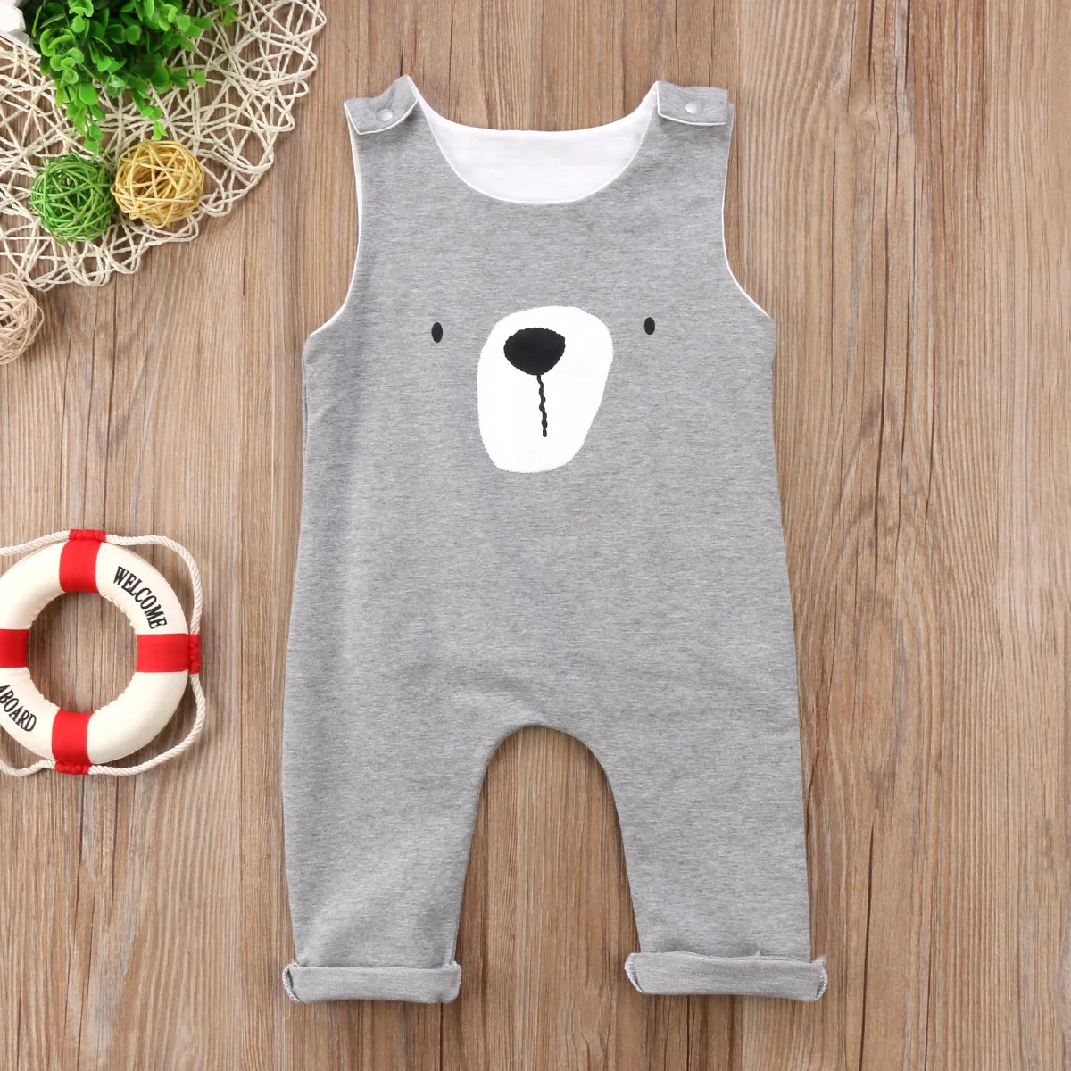 Топ для маленьких мальчиков и девочек с рисунком медведя Песочник Комбинезон хлопковый комплект одежды для детей от 0 до 24 месяцев
