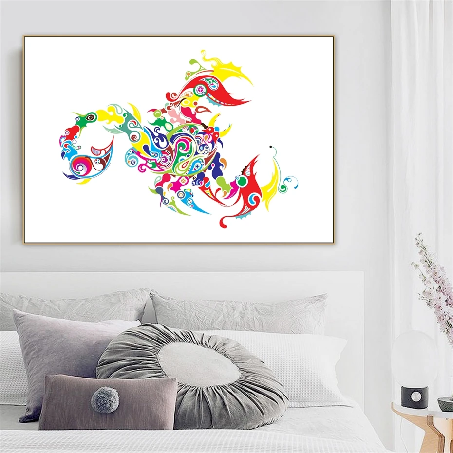 multicolor scorpio white base animal design canvas print wall art decor 100 x 150cm