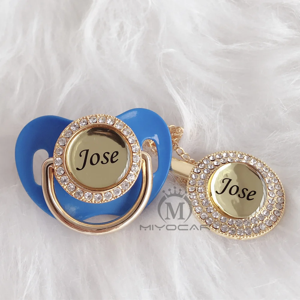 

MIYOCAR Personalized any name can make blue bling pacifier 11 colors and pacifier clip BPA free dummy bling unique design P6