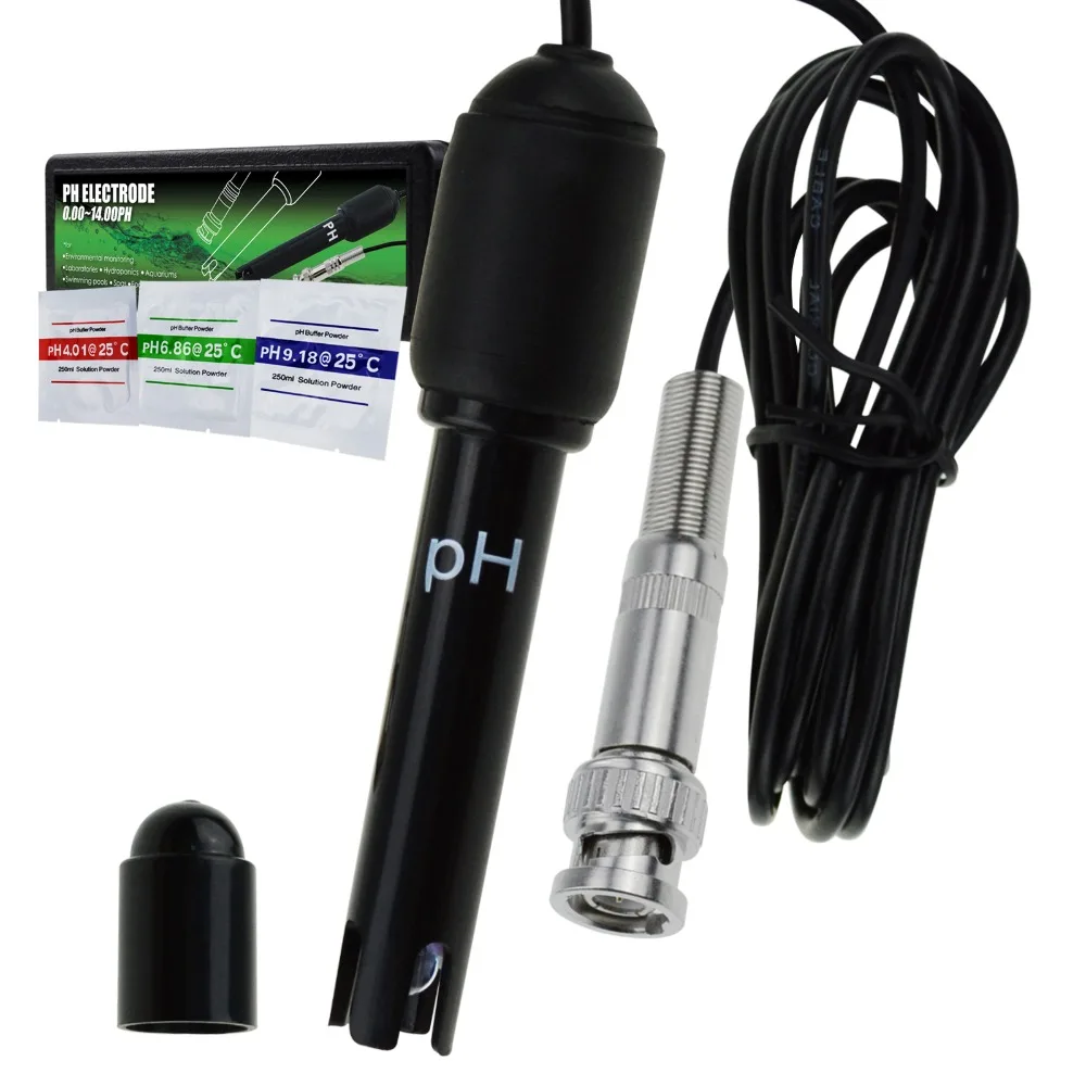 PH Probe with BNC Connector, 150cm Long Cable 0-14pH Test Sensor Electrode for PH Meter Monitor Controller PH Probe with BNC Connector, 150cm Long Cable 0-14pH Test Sensor Electrode for PH Meter Monitor Controller