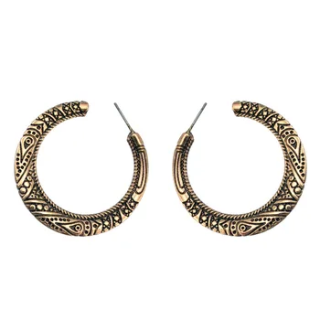 

Vintage Flower Hoop Earrings Antique Silver Big Circle Earrings For Women Girls Ethnic Gold Round Hoops Christmas Jewelry Gifts