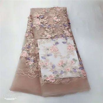 

Pink beads luxury 3d lace fabric heavy beaded pearls lace fabric bridal HJ906-1