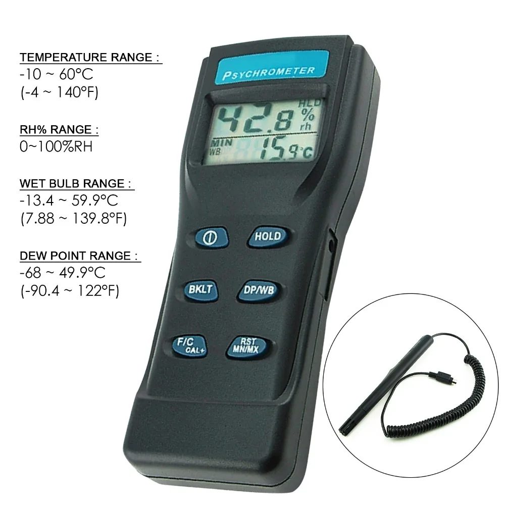 Цифровой Psychrometer 10 ~ 60degC ( 4 140degF) Диапазон термо гигрометр Температура влажности