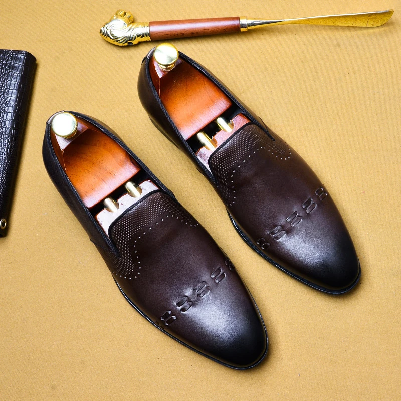 

Men leather shoes business dress suit shoes men brand Bullock genuine leather black slipon wedding mens shoes Phenkang