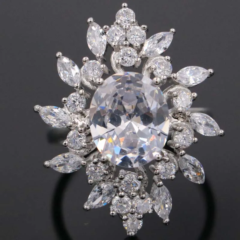 

US sz 9.0# Beautiful White Sapphire Ladies Wedding 925 Silver Ring 30x29mm