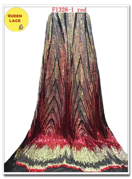

African Wedding Dress Lace Fabric Embroidered Tulle Lace Fabric With Sequins