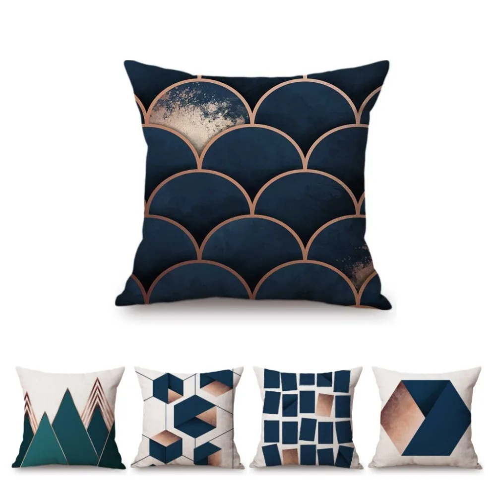 

18" Navy Blue Geometric Cubes Home Decorative Sofa Throw Pillow Case Nordic Scandinavian Modern Fashion Linen Cushion Cover